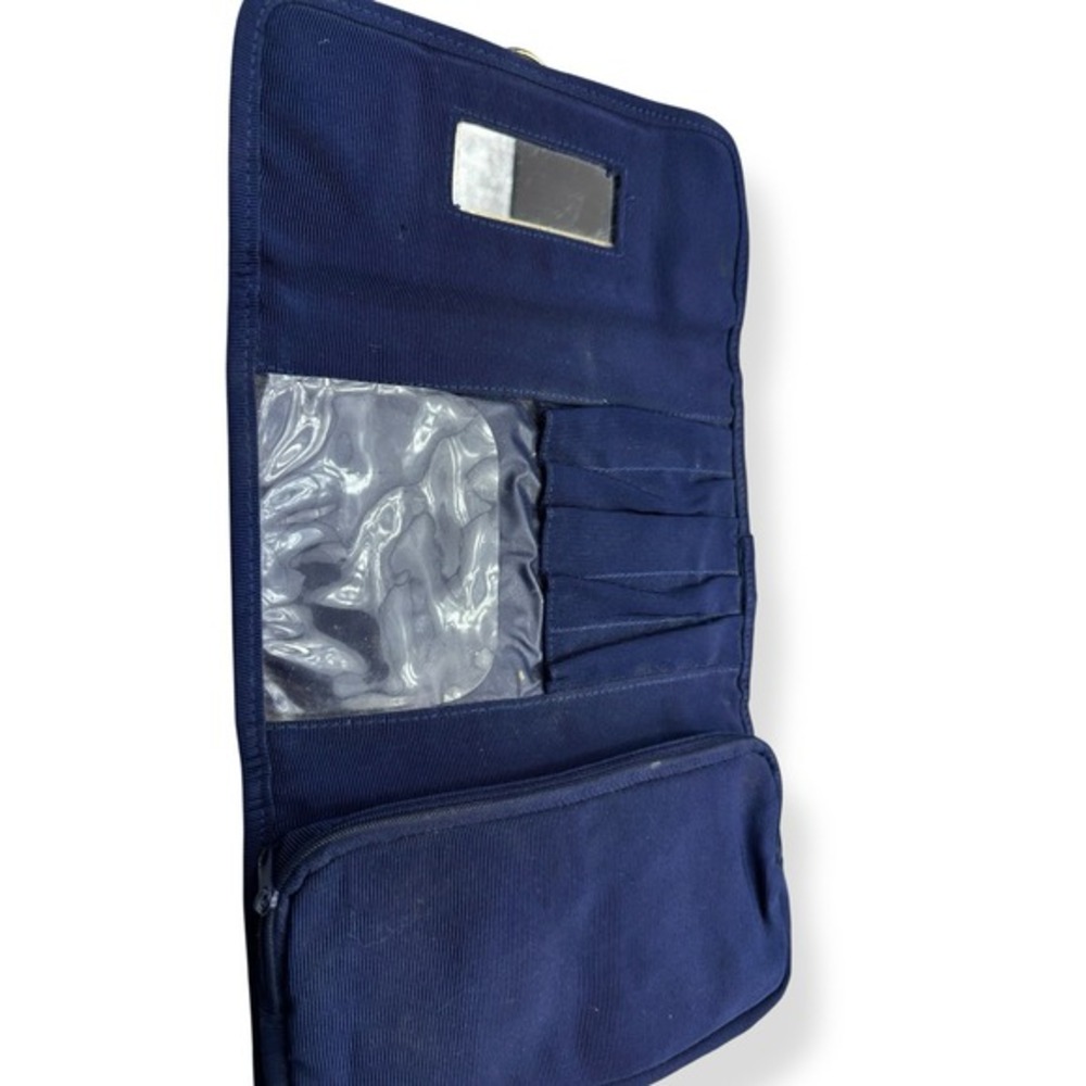Christian Dior Navy Blue Nylon Clutch with Gold Accent and Built-in Mirror Vtg - Picture 4 of 5